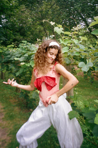 romantic pink red silk opera corset with bow