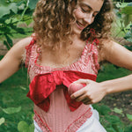 romantic pink red silk opera corset with bow
