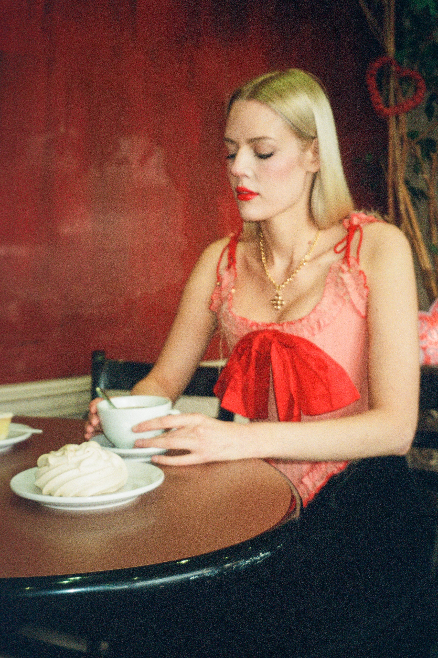 romantic pink red silk opera corset with bow