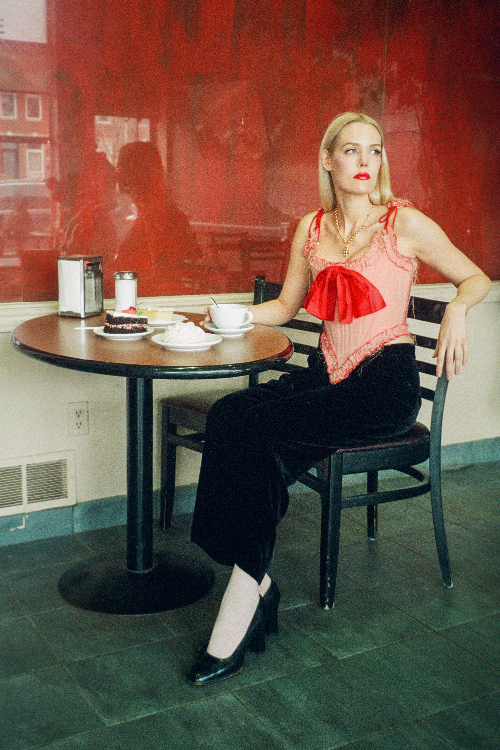 romantic pink red silk opera corset with bow