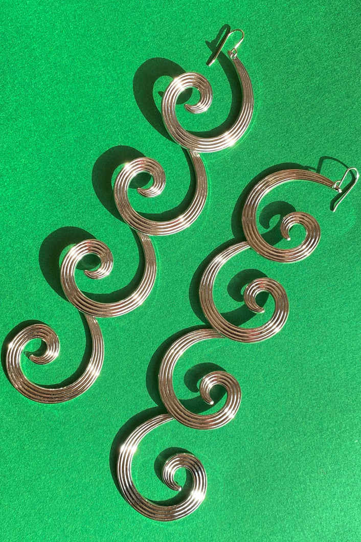 sterling silver rhodium plated 80s long curly earrings