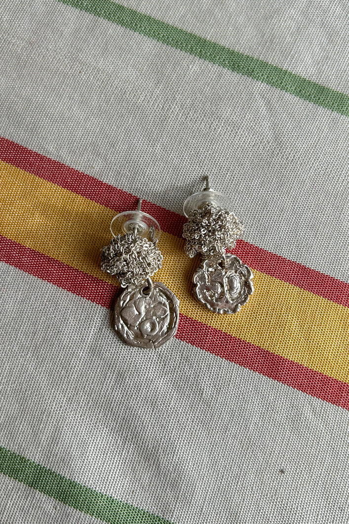 925 sterling silver chain crocheted coin earrings