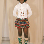 cotton embroidered dancing figures fitted zip up shirt