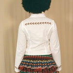 cotton embroidered dancing figures fitted zip up shirt