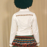 cotton embroidered dancing figures fitted zip up shirt