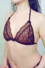 Load image into Gallery viewer, nylon cotton spandex brown lace tie bra