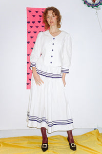 cotton midi sailor skirt in white and navy