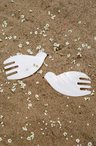 mother of pearl bird salad server utensils