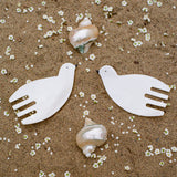 mother of pearl bird salad server utensils