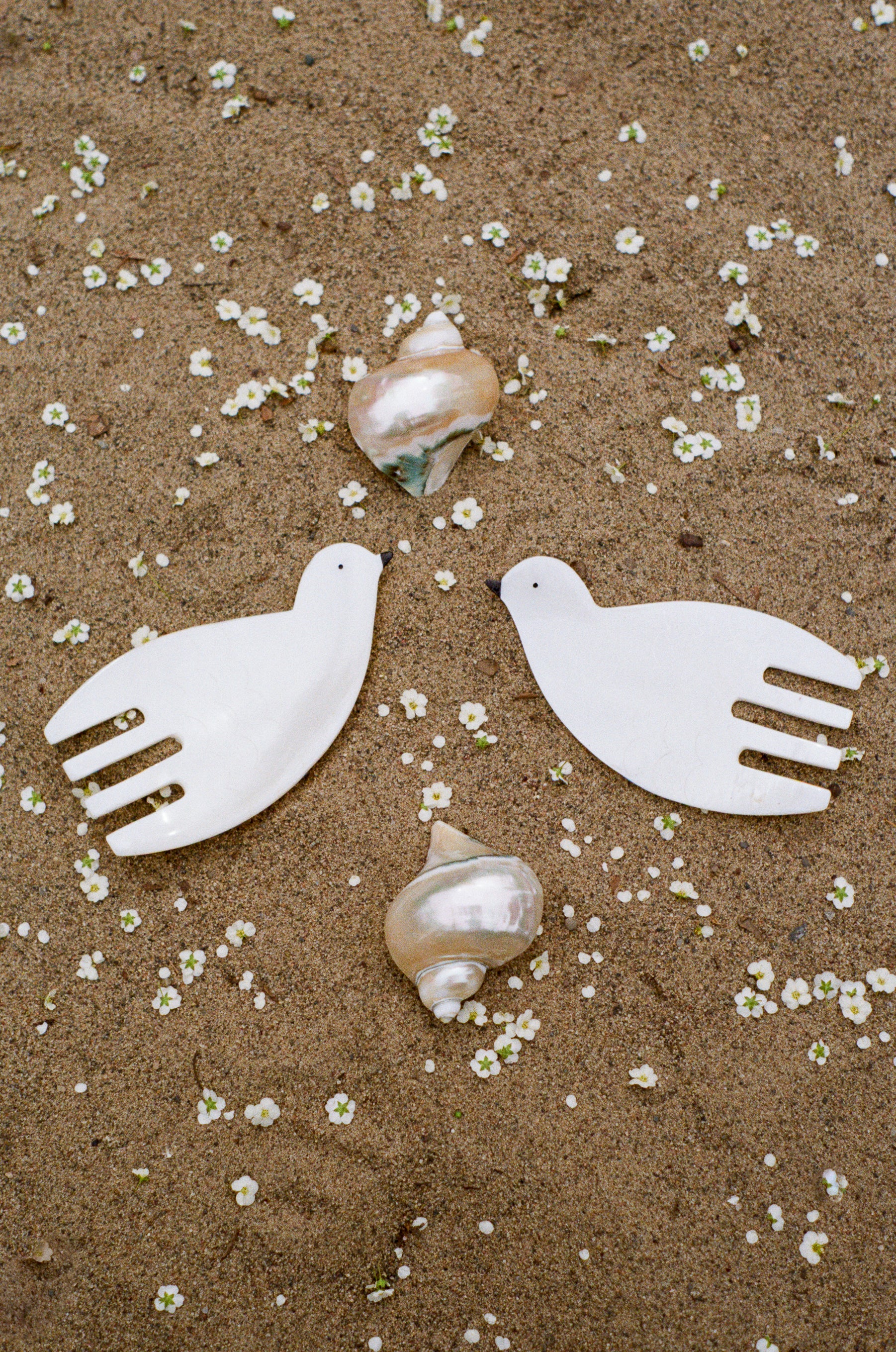 mother of pearl bird salad server utensils