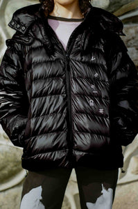 black nylon taffeta winged winter puffer coat