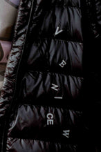 Load image into Gallery viewer, black nylon taffeta winged winter puffer coat