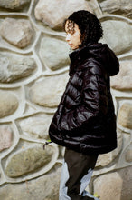 Load image into Gallery viewer, black nylon taffeta winged winter puffer coat