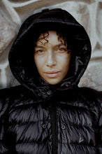 Load image into Gallery viewer, black nylon taffeta winged winter puffer coat