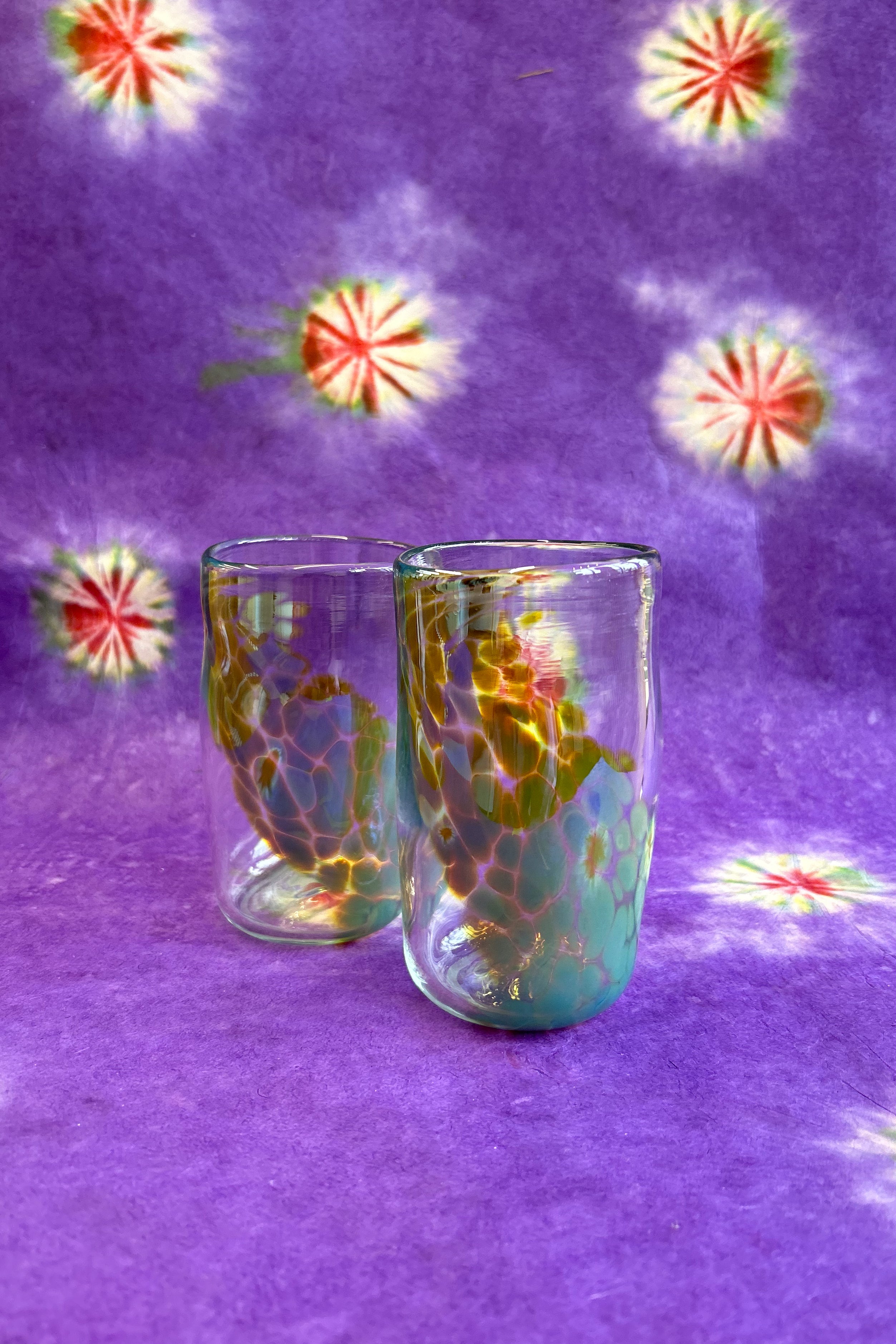 clear amber aqua dragon scale handblown glass tumbler