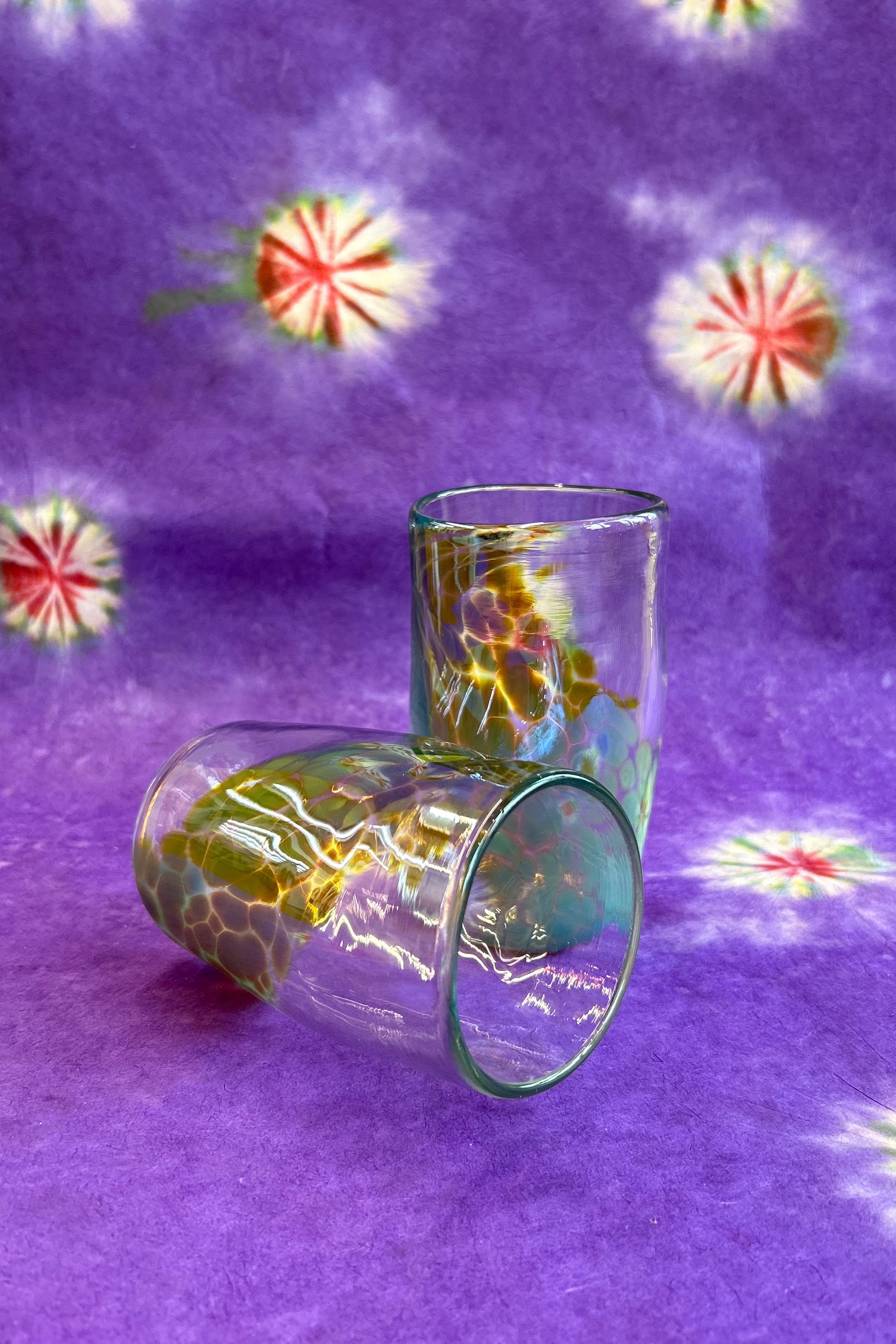 clear amber aqua dragon scale handblown glass tumbler