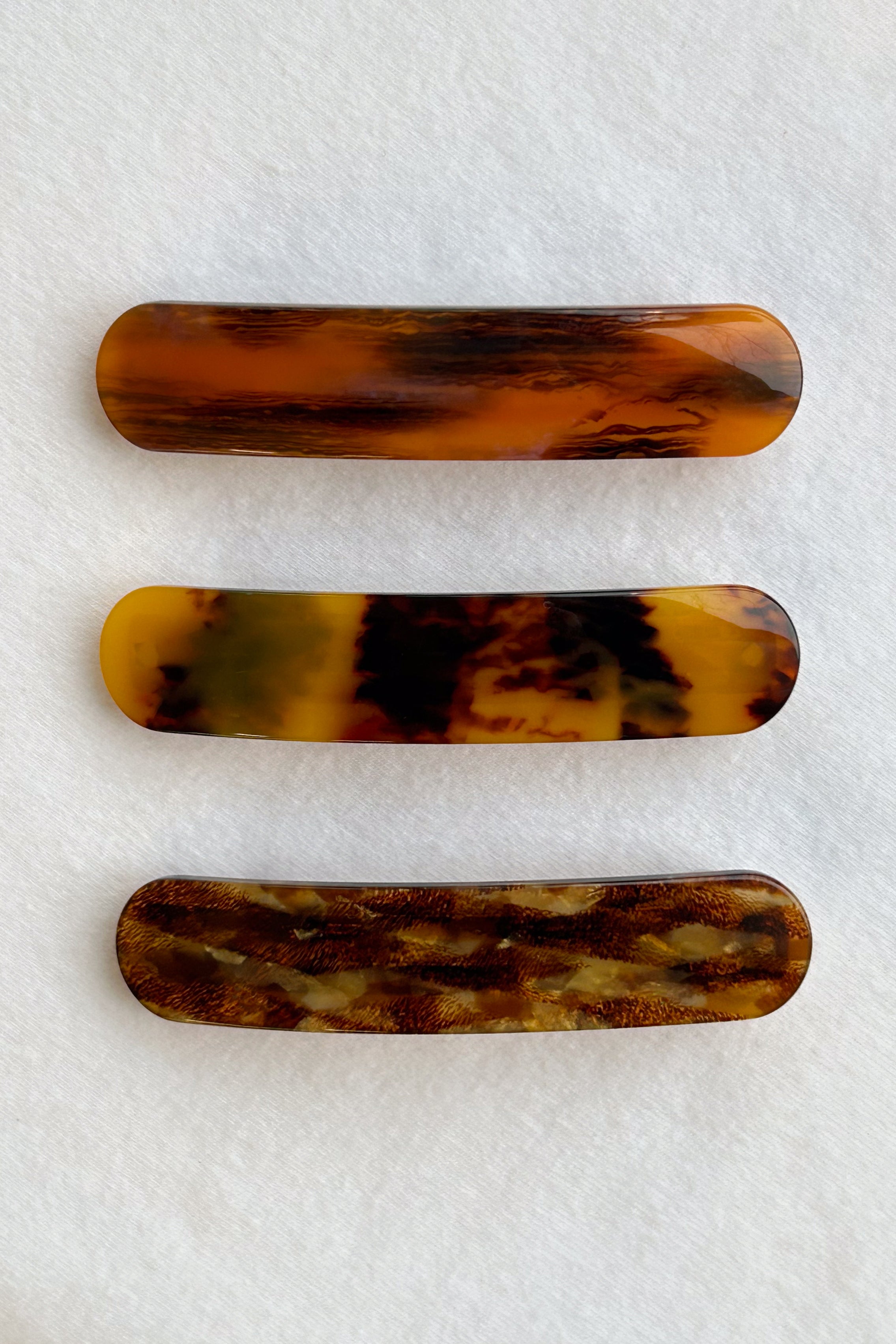 chocolate swirl resin cast skinny rectangular barette