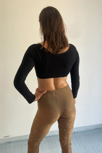 cotton long sleeve fitted crop top in black