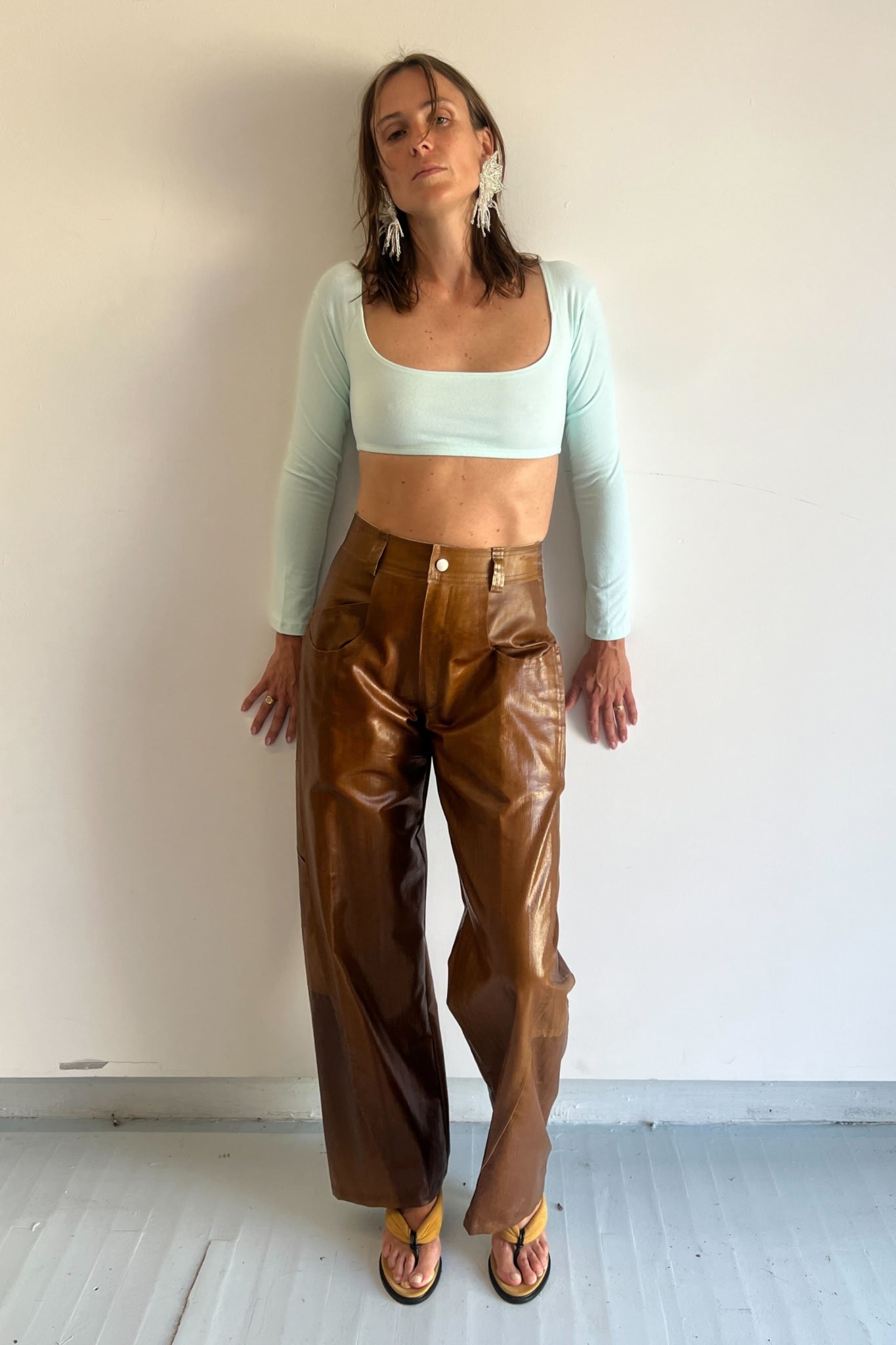 cotton long sleeve fitted crop top in mint