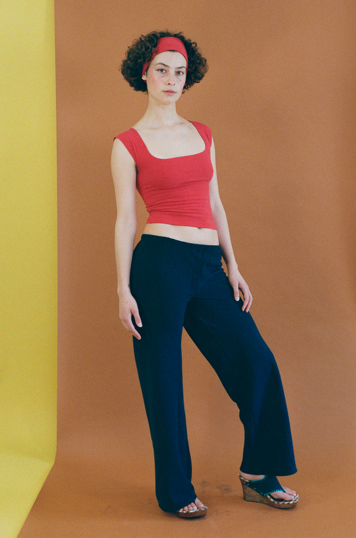 tomato red brushed cotton fitted everyday top