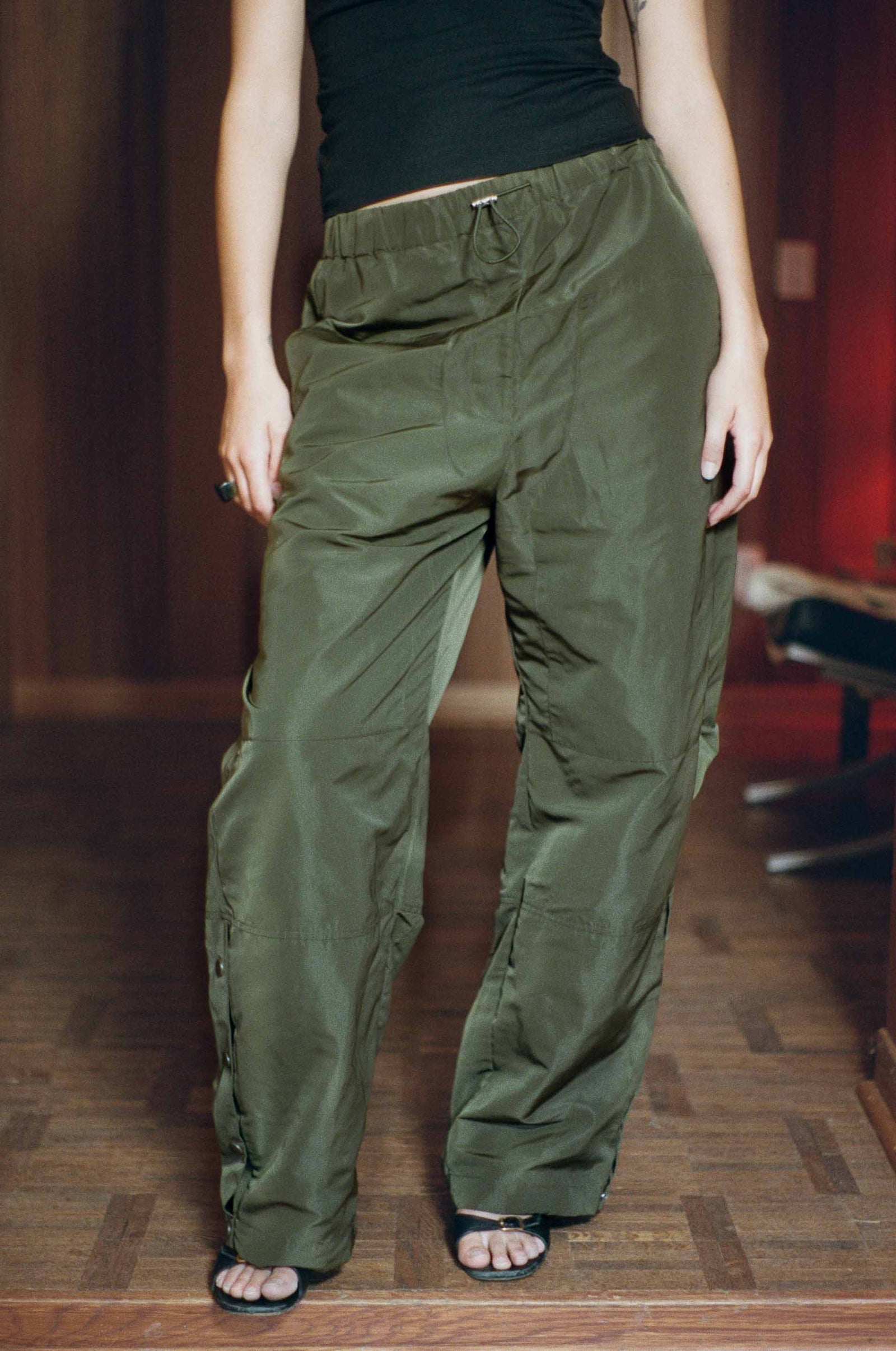 seaweed green nylon baggy trouser 