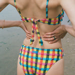 polyester polyamide elastane seersucker plaid bikini bottom