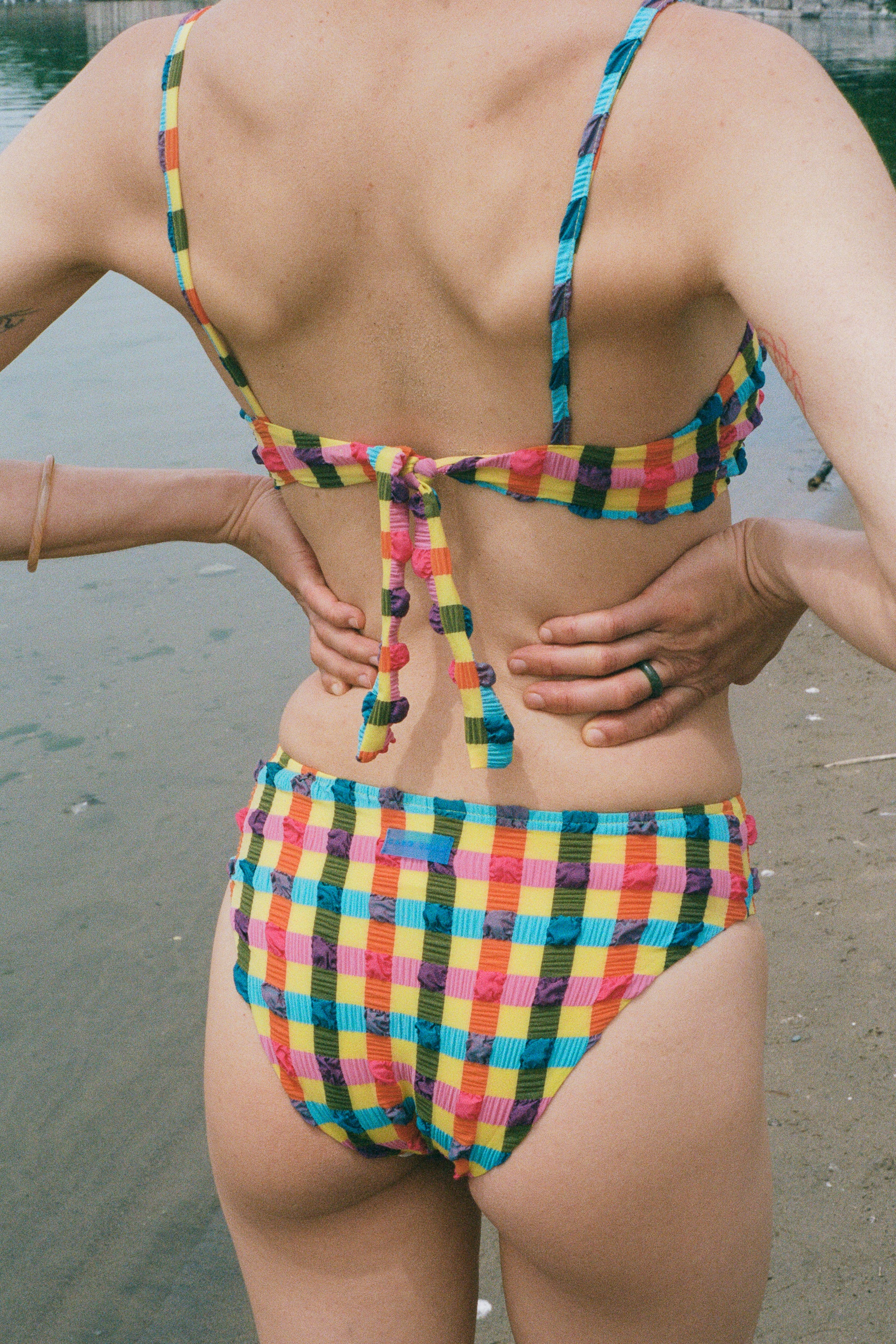 polyester polyamide elastane seersucker plaid bikini bottom
