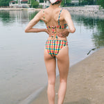 polyester polyamide elastane seersucker plaid bikini bottom