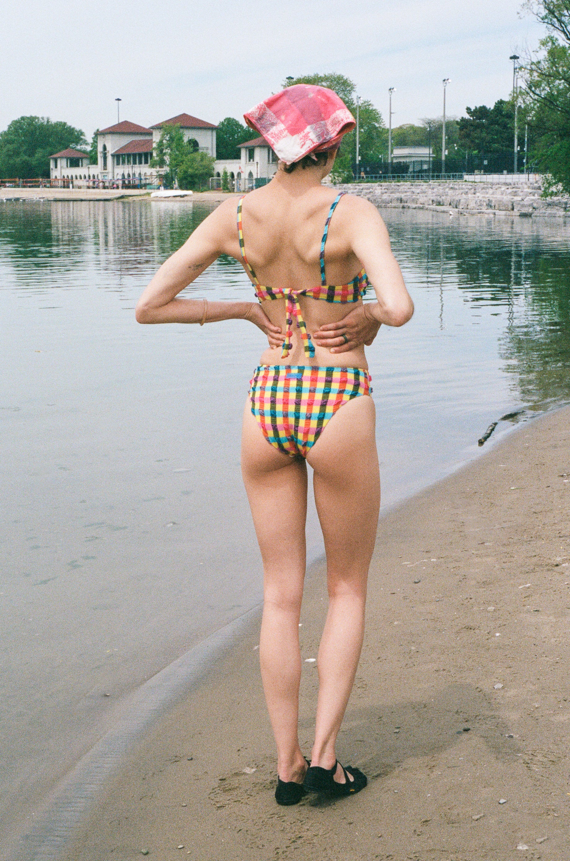 polyester polyamide elastane seersucker plaid bikini bottom