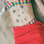 polyester polyamide elastane seersucker plaid bikini bottom