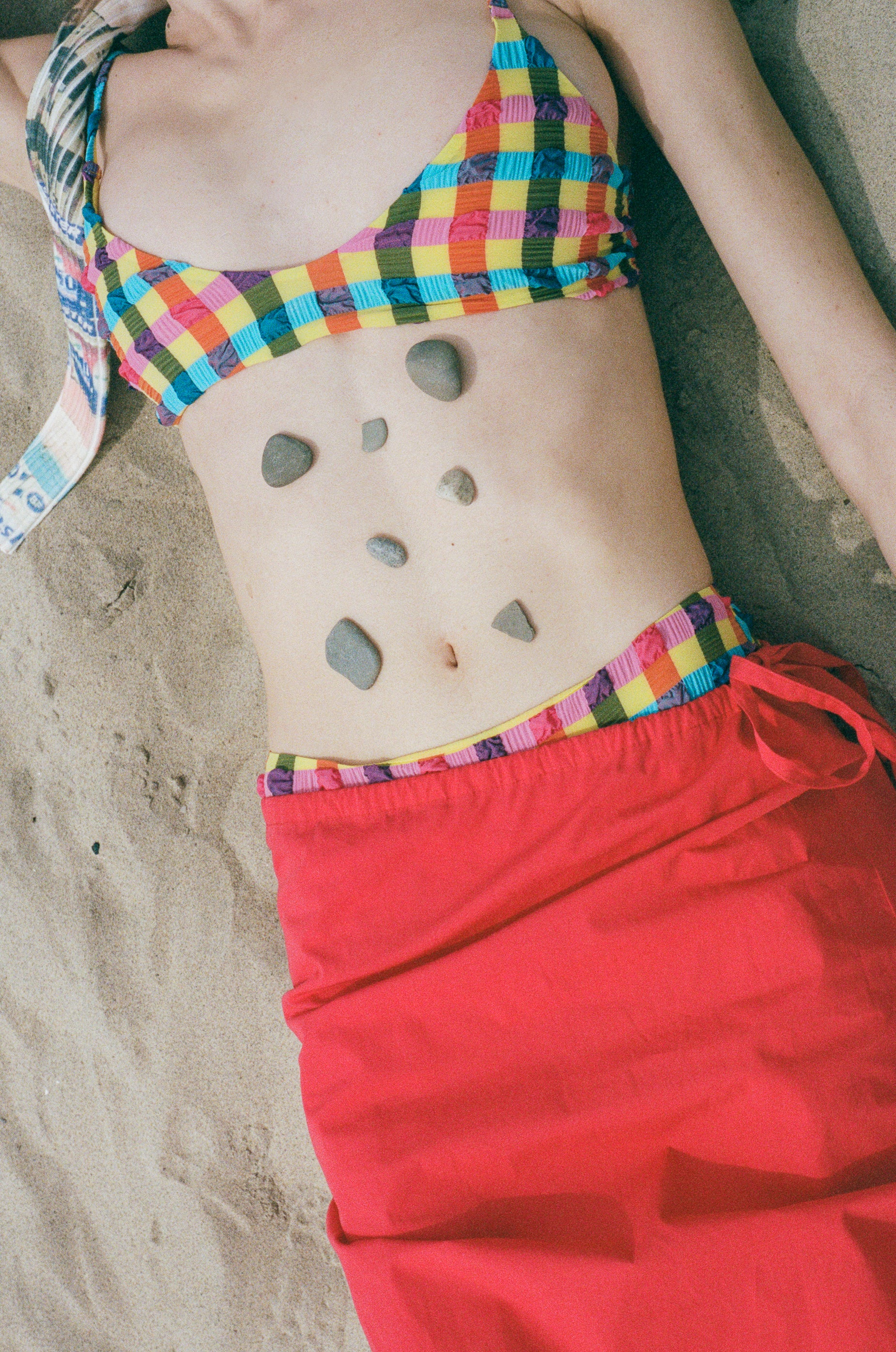 polyester polyamide elastane seersucker plaid bikini bottom