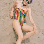 polyamide polyester elastane seersucker bandeau one piece swimsuit