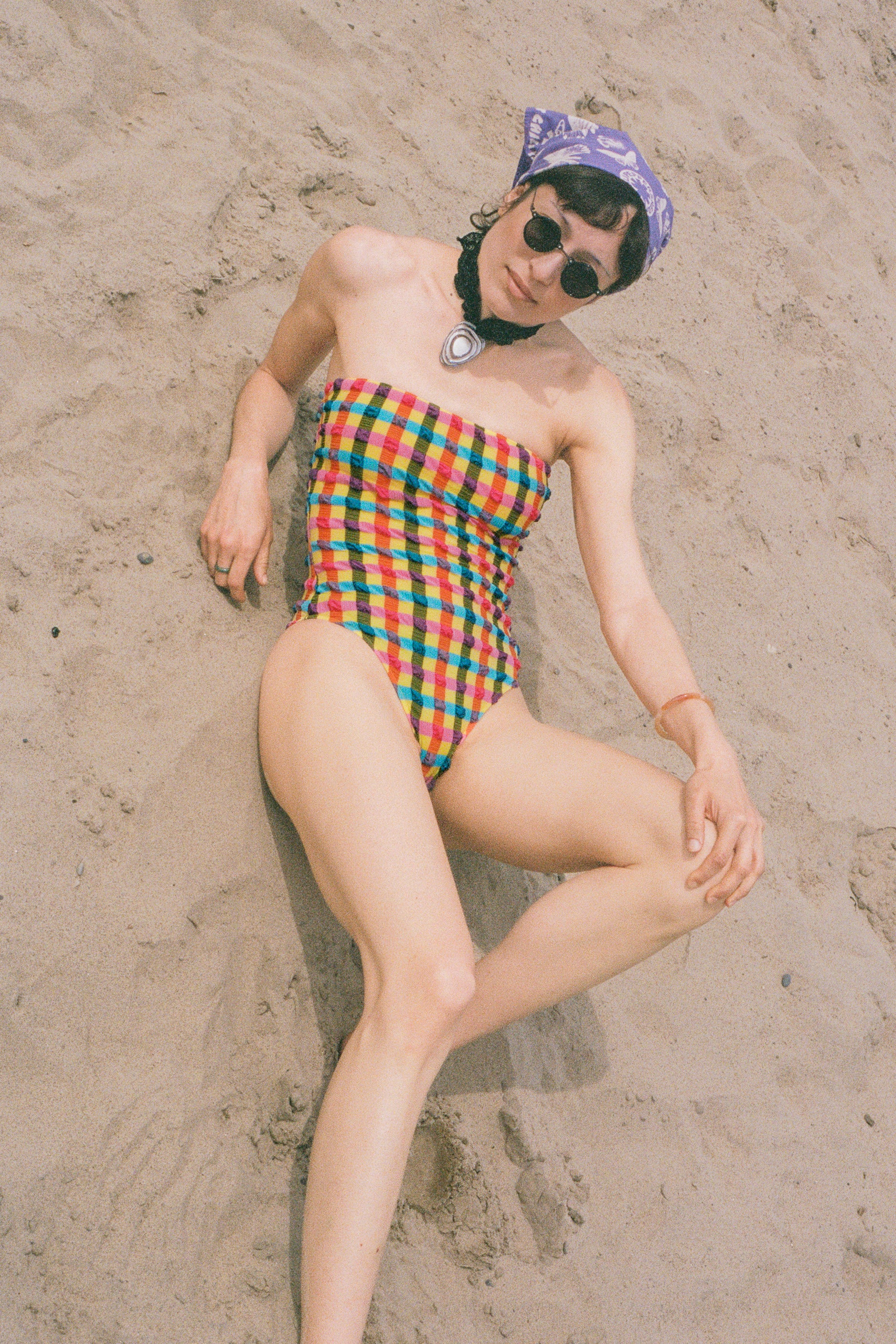 polyamide polyester elastane seersucker bandeau one piece swimsuit