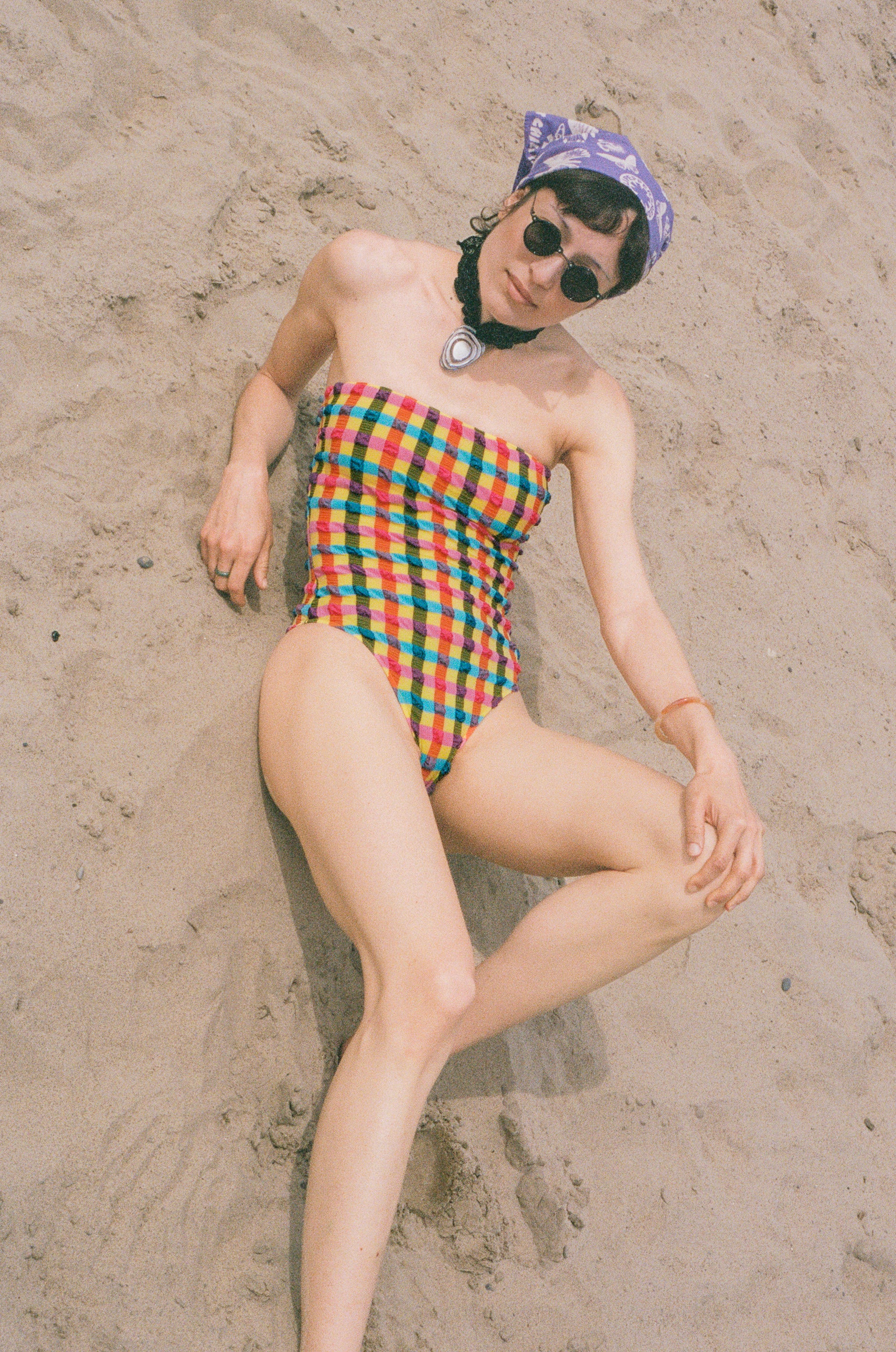 polyamide polyester elastane seersucker bandeau one piece swimsuit
