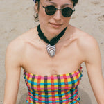 polyamide polyester elastane seersucker bandeau one piece swimsuit
