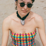polyamide polyester elastane seersucker bandeau one piece swimsuit