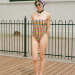 polyamide polyester elastane seersucker bandeau one piece swimsuit