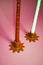 Load image into Gallery viewer, handmade star shaped glazed ceramic candleholders in brown