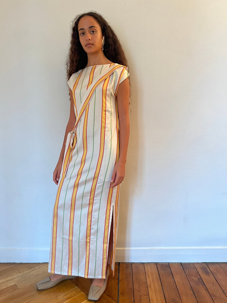 EURYDICE DRESS IN BEKASSAM STRIPE - 100% SILK