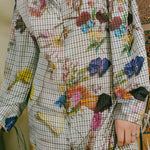 polyester grey floral button down over coat dress