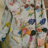 polyester grey floral button down over coat dress