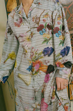 Load image into Gallery viewer, polyester grey floral button down over coat dress