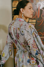 Load image into Gallery viewer, polyester grey floral button down over coat dress