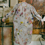 polyester grey floral button down over coat dress