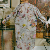 polyester grey floral button down over coat dress