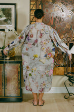 Load image into Gallery viewer, polyester grey floral button down over coat dress