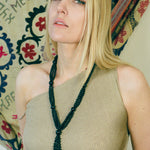 onyx gemstone circular knotted long tassel necklace