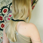 onyx gemstone circular knotted long tassel necklace