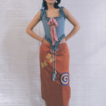 romantic blue silk opera corset with pink bow