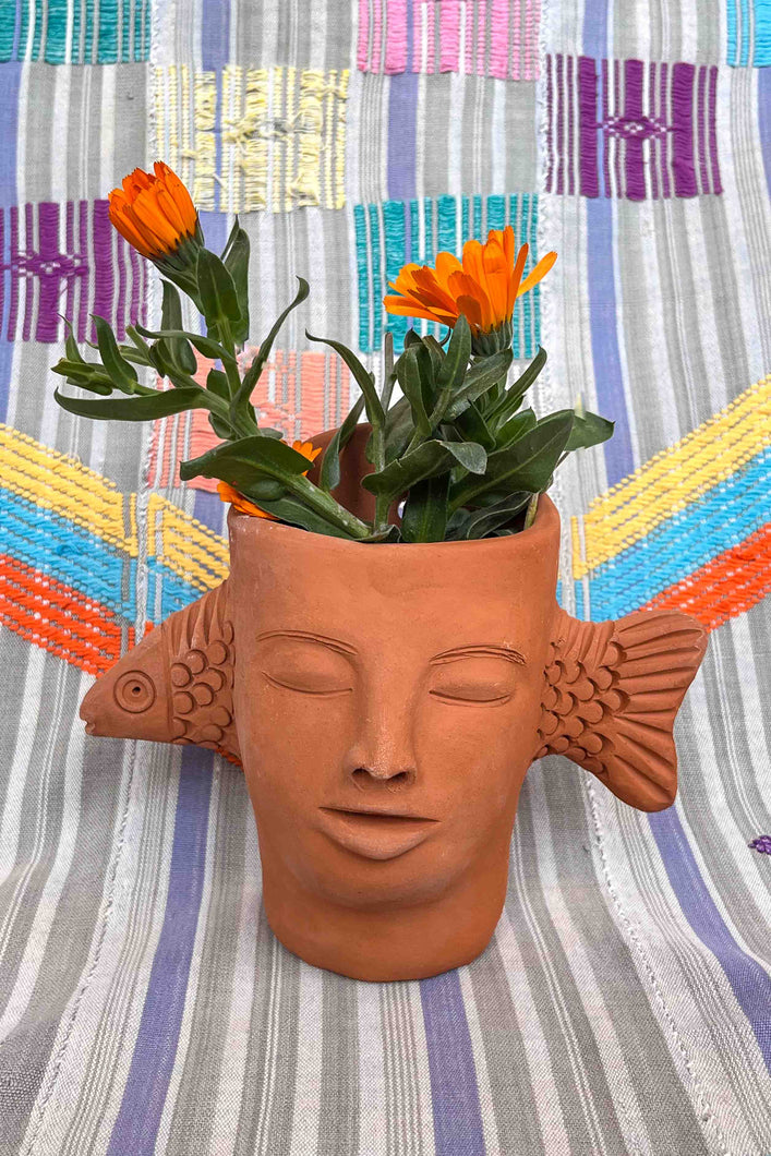 Oaxacan red clay fish head planter